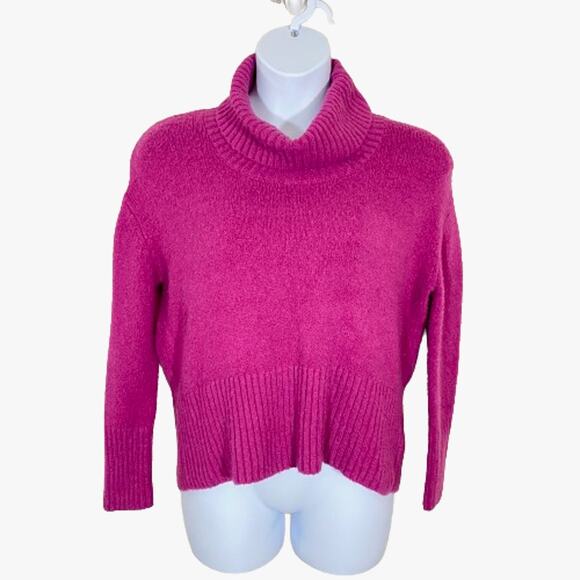 $10 SALE Rachel Zoe Magenta Acrylic & Merino Wool Turtleneck Sweater Sz S - Picture 1 of 8